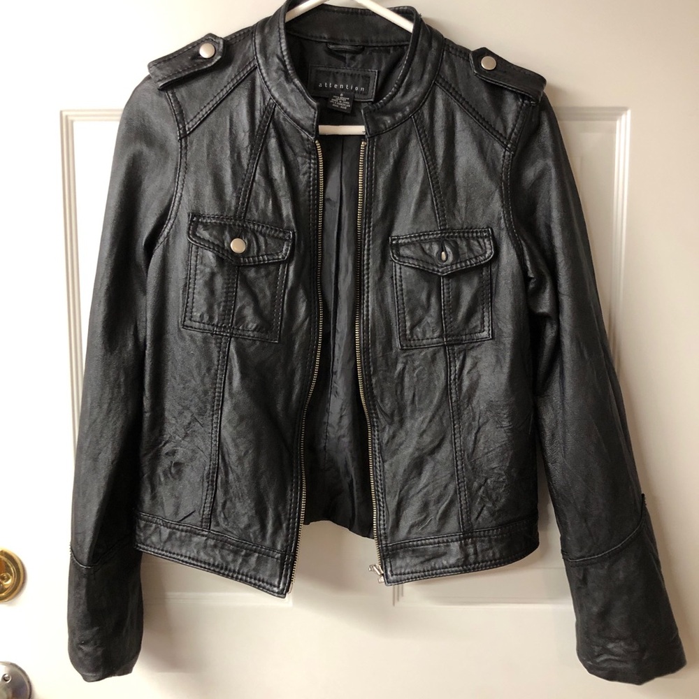 Attention GUC Black Leather Moto Biker Jacket size 6